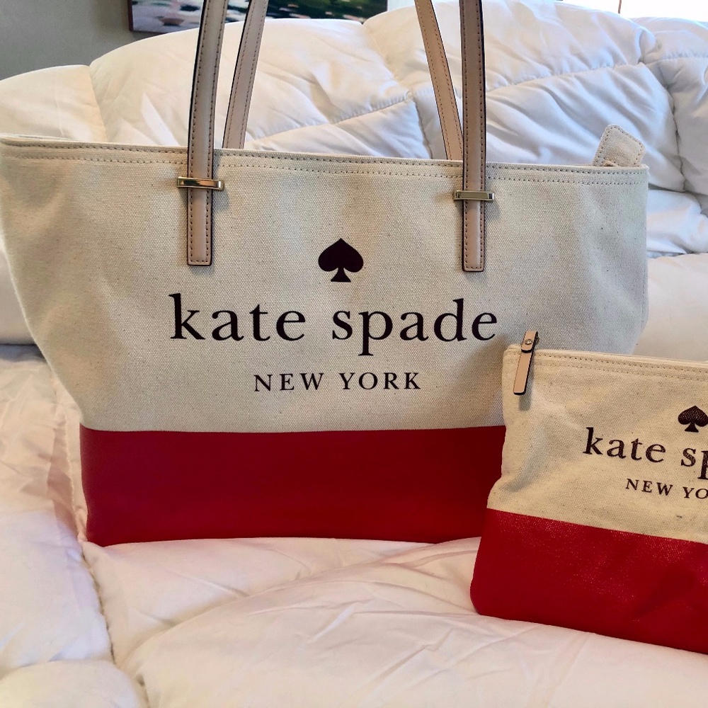 Kate Spade canvas tote with matching pouch.